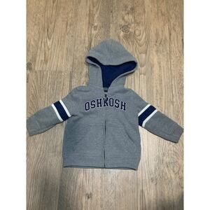 Boys OshKosh Sweatshirt Size 2 Months Zip Up Hood Hoodie Gray Navy